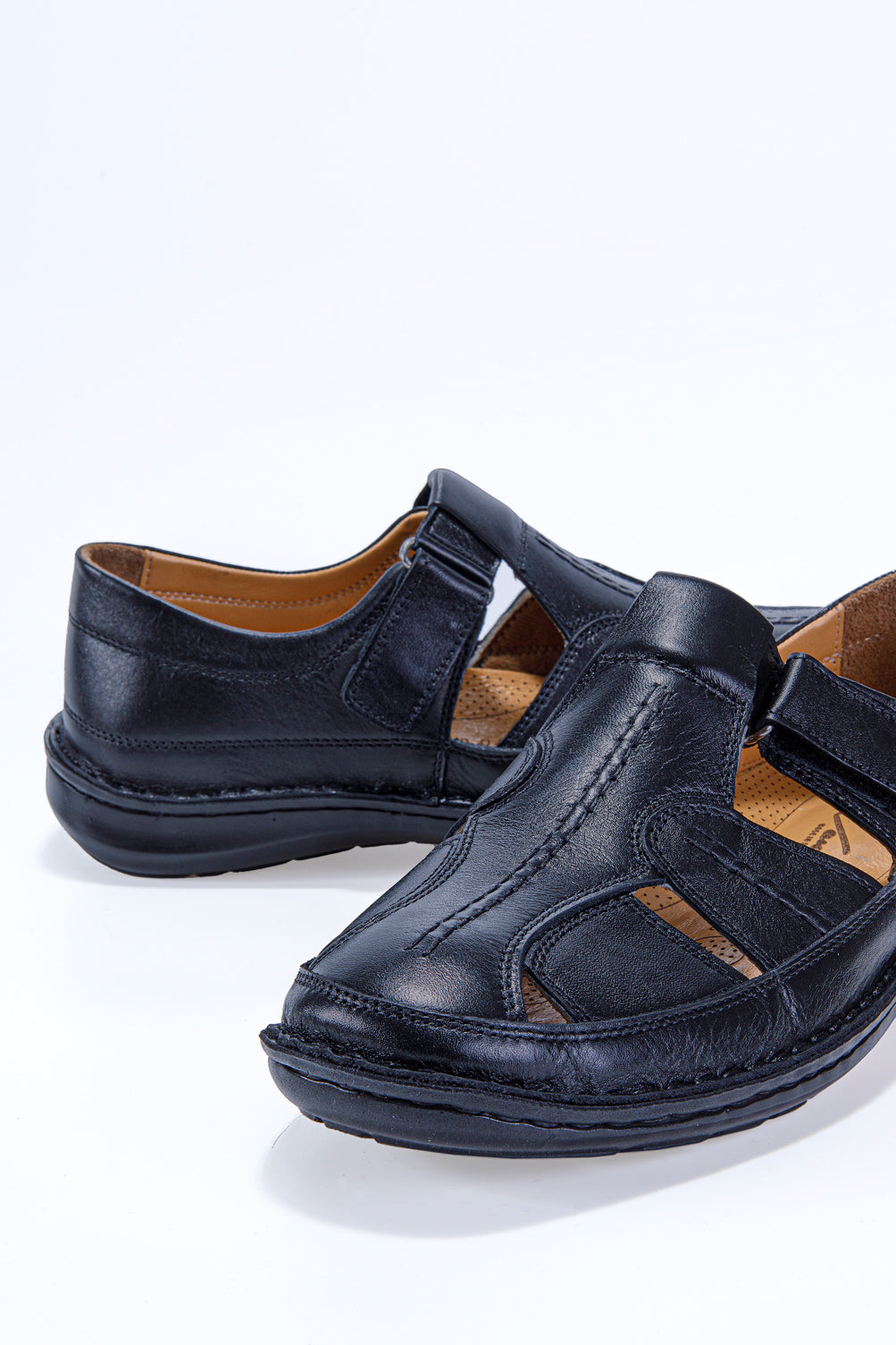 ALFİO SİYAH ORTOPEDİK % 100 HAKİKİ DERİ ERKEK SANDALET