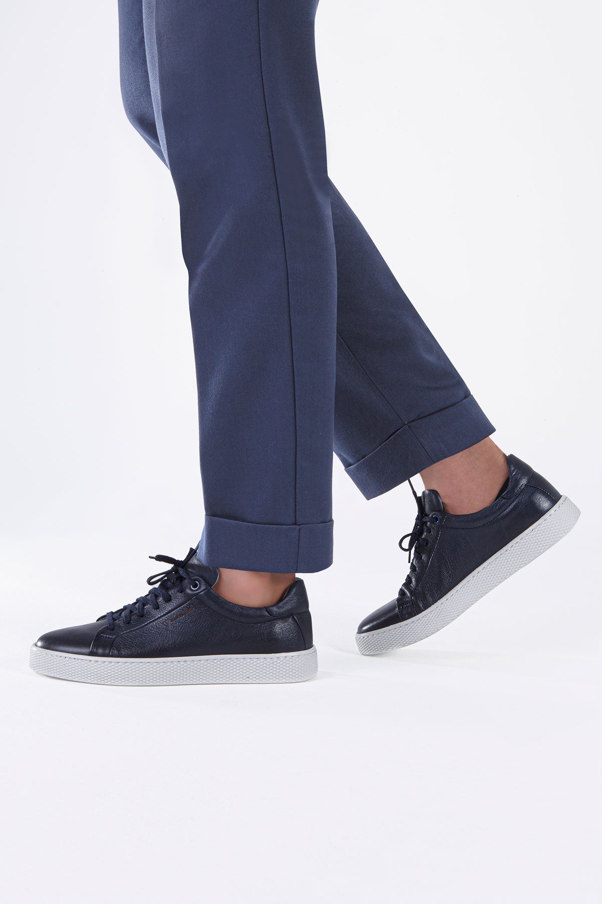 VERTEX LACİVERT BAĞCIKLI DERİ ERKEK SNEAKER AYAKKABI