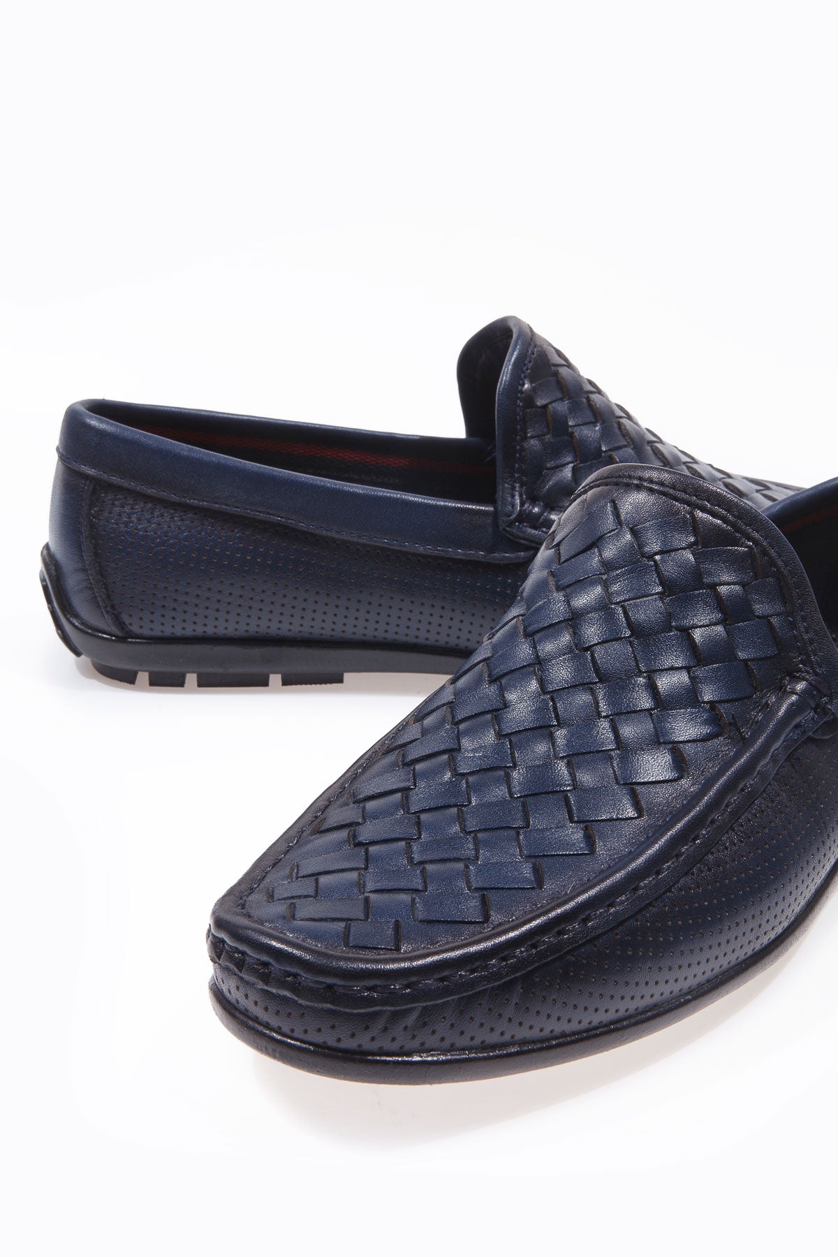 STRIDE LACİVERT ÖRGÜLÜ %100 HAKİKİ DERİ ERKEK LOAFER AYAKKABI