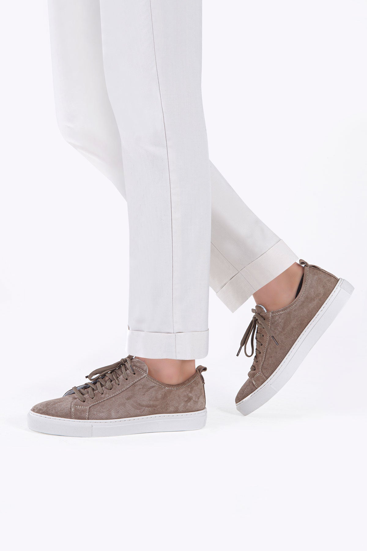 VALON KUM BEJİ BAĞCIKLI DELİKLİ SÜET ERKEK SNEAKER AYAKKABI