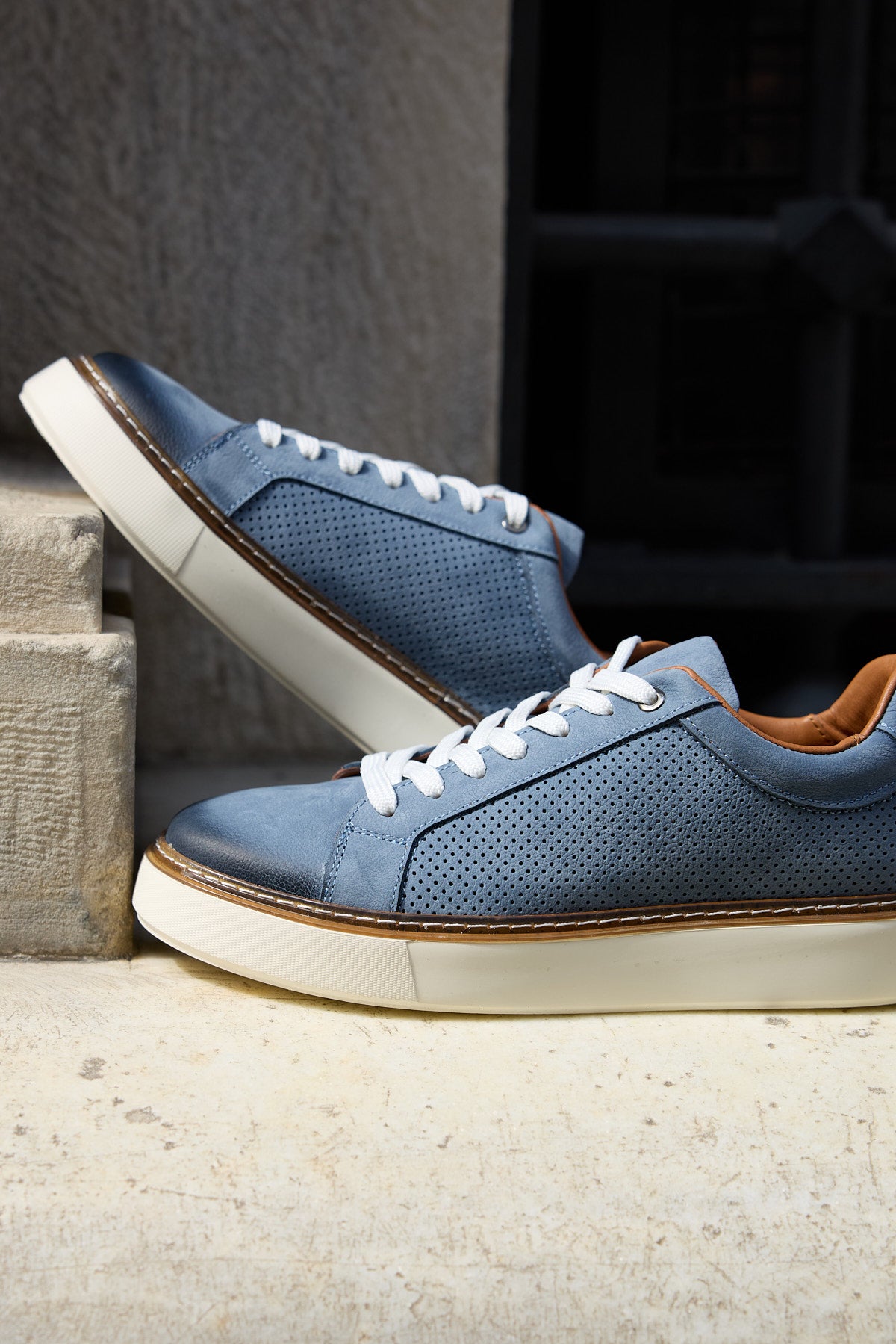 LUZERO MAVİ NUBUK %100 HAKİKİ DERİ DELİKLİ ERKEK SNEAKER AYAKKABI