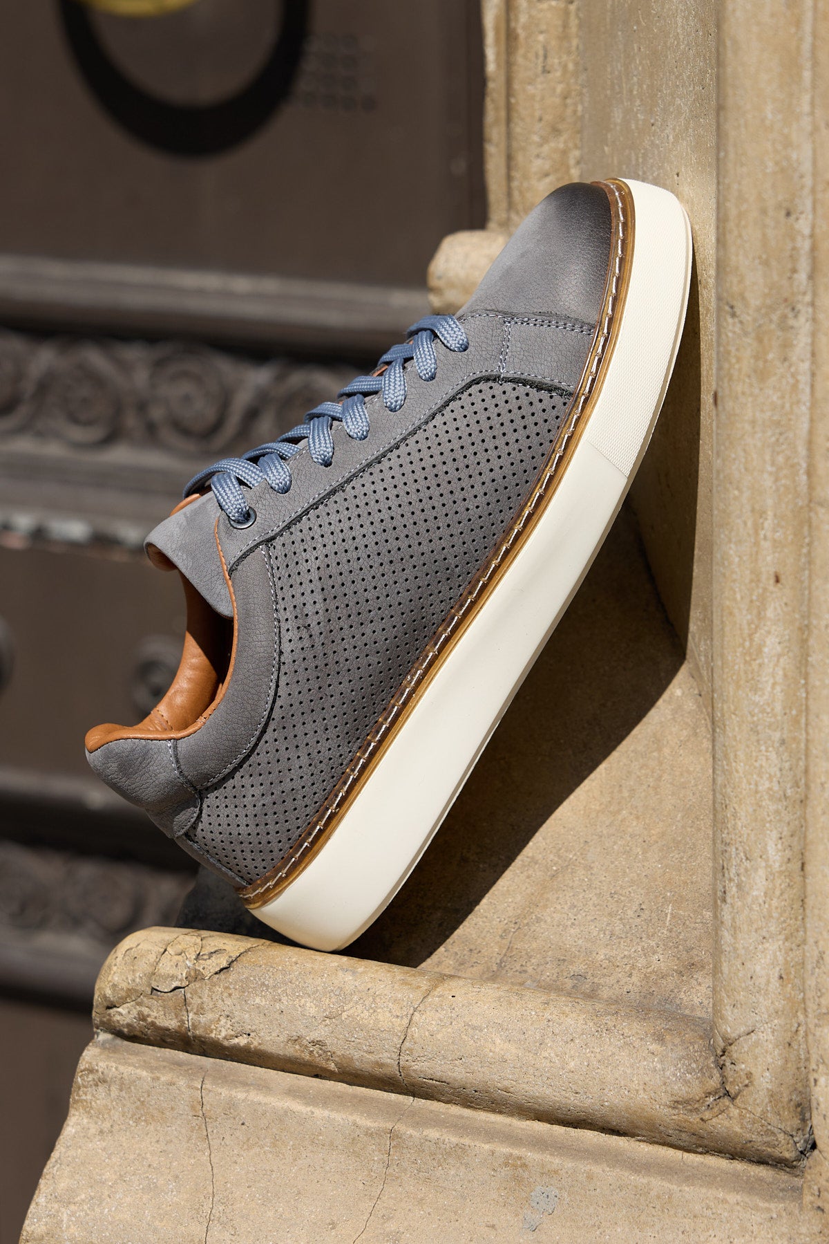 LUZERO GRİ NUBUK %100 HAKİKİ DERİ DELİKLİ ERKEK SNEAKER AYAKKABI