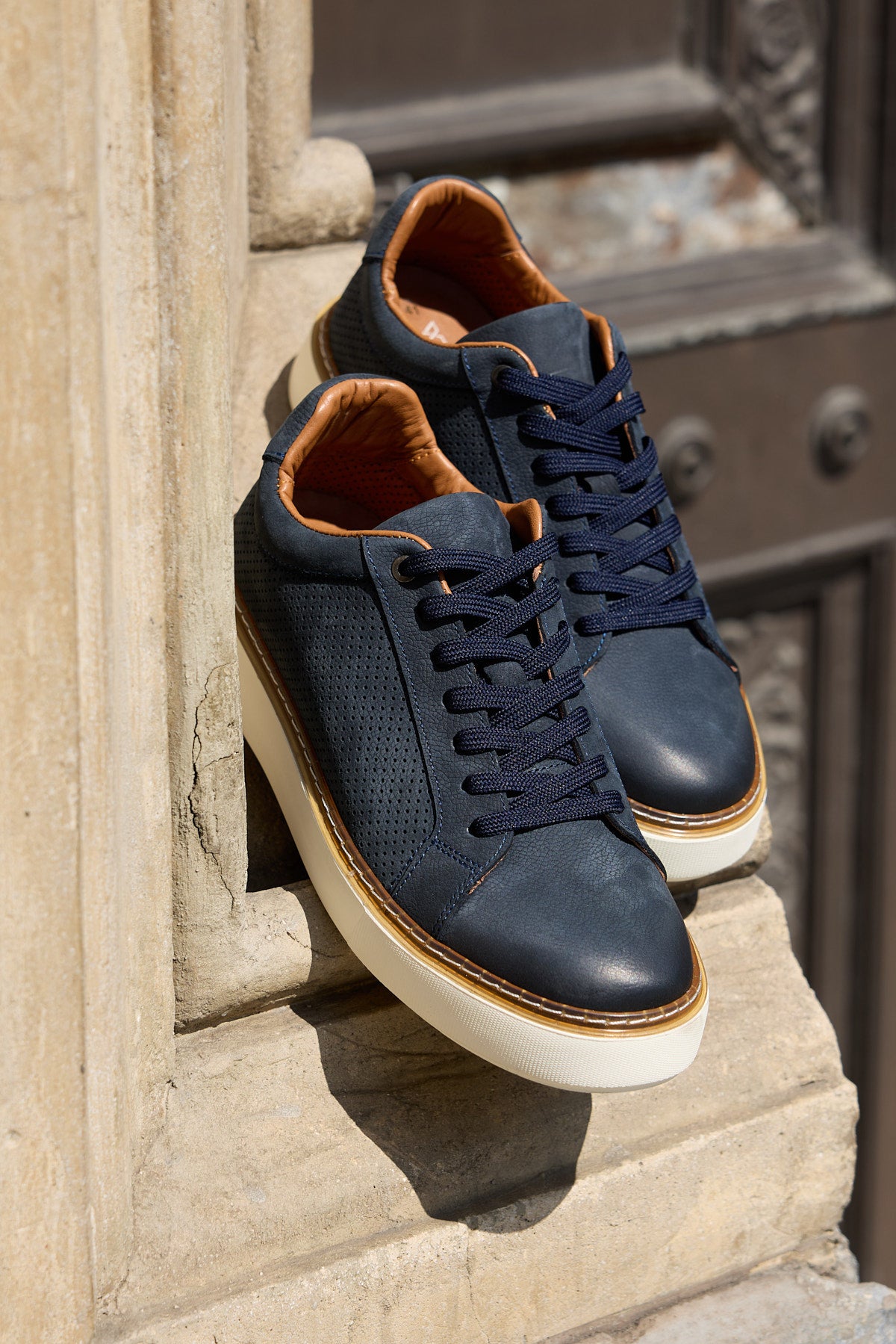 LUZERO LACİVERT NUBUK %100 HAKİKİ DERİ DELİKLİ ERKEK SNEAKER AYAKKABI